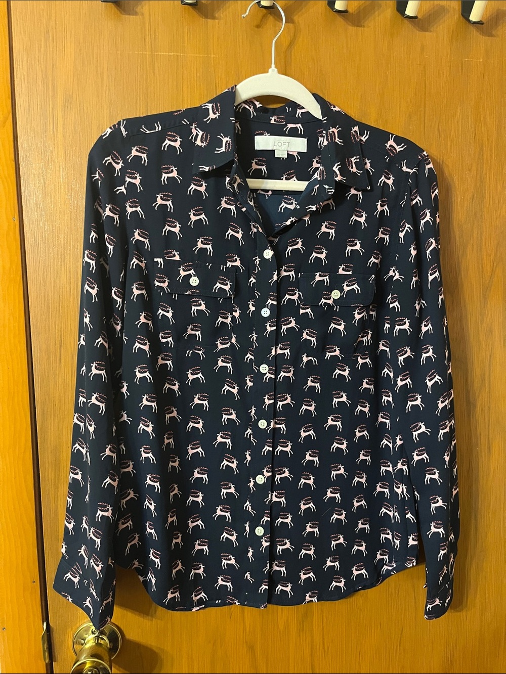 LOFT Reindeer Print Camp Blouse